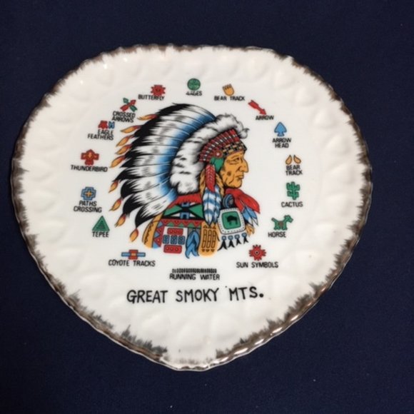 Vintage Smoky Mtns. Native American Symbols Souvenir Plate 7" - Picture 5 of 10